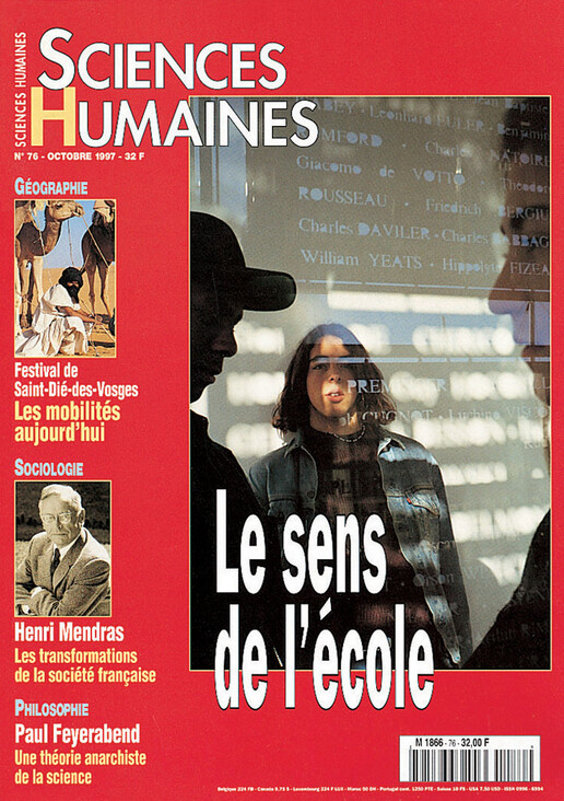 Couverture Mensuel Sciences Humaines n°76 : Le sens de l'école