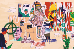 Illustration : un mur avec différentes affiches, certaines déchirées, symbolisant différentes idéologies politiques : de Gaulle, Lénine, les Verts, Marianne...